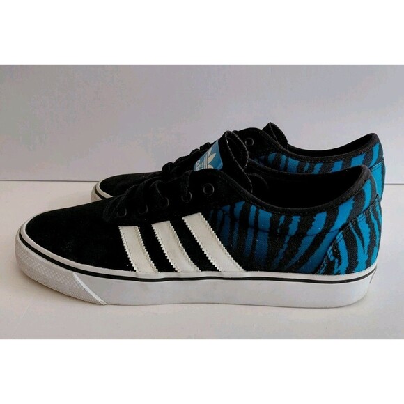 Adidas Men's Black Canvas Tennis Shoes with Black/Blue Zebra Stripe Size 11 - Picture 1 of 8